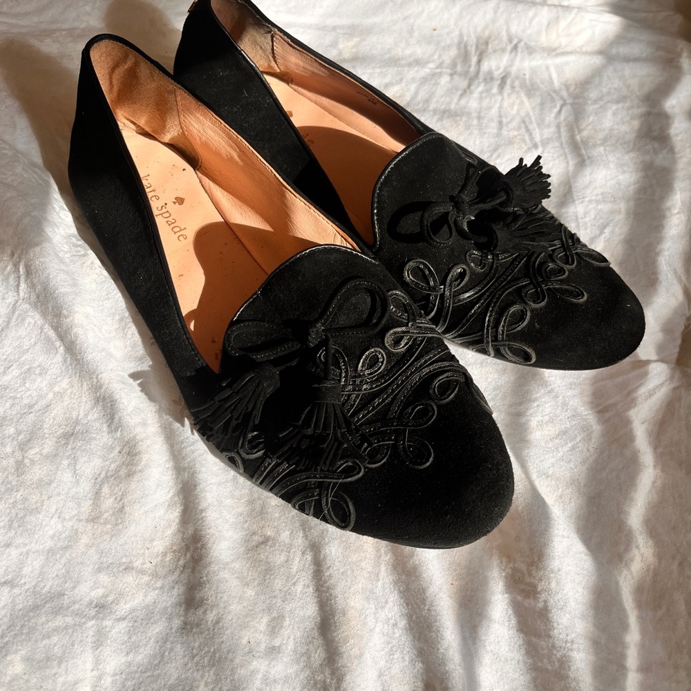 Kate Spade Black Embroidered Flats